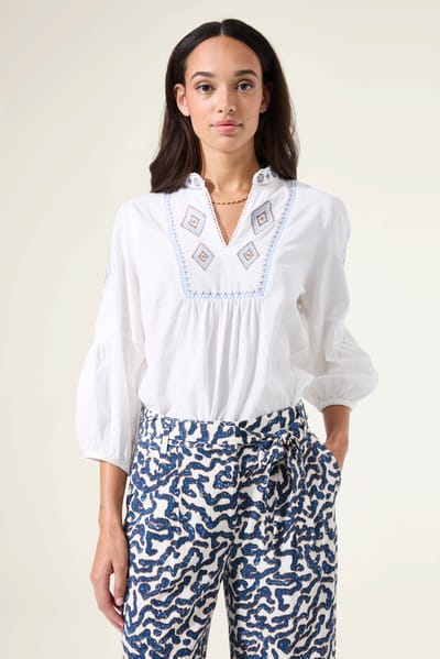 V-hals Blouse met Gedetailleerde Geometrische Borduurwerk Dames Garcia