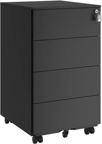 Stervia Bureaukastje - Ladekast - Ladekast Met Slot - 4 Lades - Zwart - 45 x 39 x 69 cm