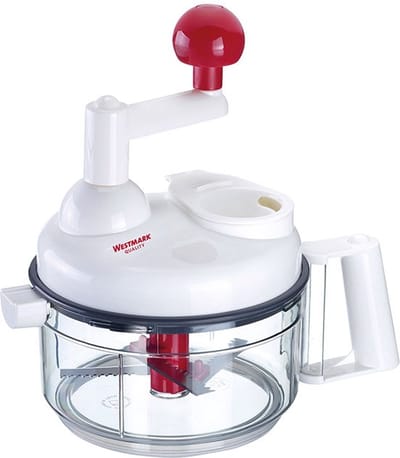 Westmark Handmatige 9-in-1-keukenmachine, incl. 11 accessoires, roestvrij staal/kunststof, Multi-Kulti, wit/doorzichtig/rood, 97142260