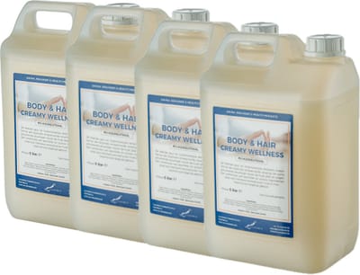 Body & hair Creamy Wellness 5 liter - set van 4 stuks - 2 in 1 voor lichaam en haar.