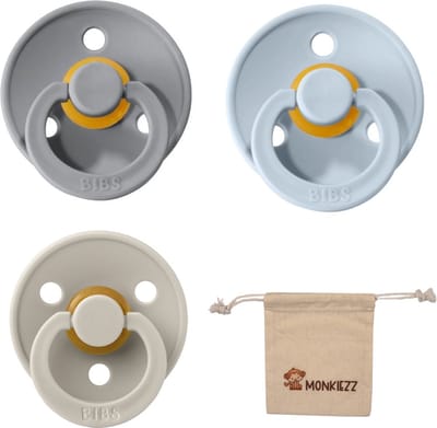 Bibs fopspeen - maat 1 0-6 maanden - set 3 stuks – Cloud - Baby Blue - Sand + Monkiezz speenzakje