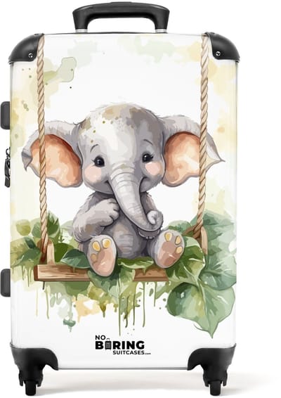 NoBoringSuitcases.com® - Kinderkoffer - Kindertrolley jongen en meisje - Olifant in de jungle - Koffer kind groot - Rolkoffer lichtgewicht - Reiskoffer met 4 wielen - Grote trolley XL - 20 kg bagage