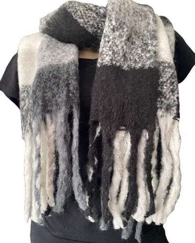 Lange Warme Sjaal- Omslagdoek - Geblokt - Zwart/Wit - 180 x 50 cm (BC3)