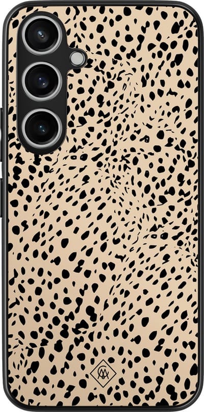 Casimoda® hoesje - Geschikt voor Samsung Galaxy A55 - Stippen bruin abstract - Zwart TPU Backcover - Gestipt - Bruin/beige