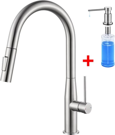 CECIPA max keukenmengkraan met Uittrekbare Handdouche - Met Zeepdispenser - Roestvrijstalen Keukenmengkraan - 360° Draaibaar - 2 Straalsoorten - Uitneembare Beluchter