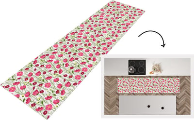 Keukenloper - Loper keuken - Bloemen - Patronen - Gras - Klaproos - 200x50 cm - Keukenloper vinyl
