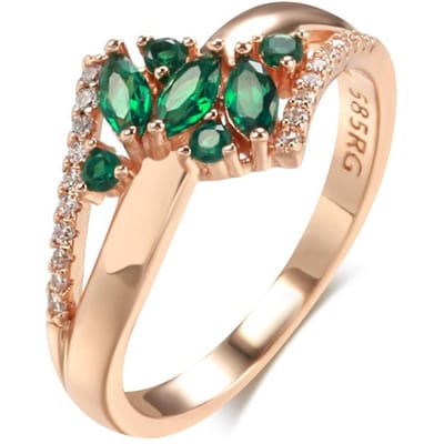Bague Zircon Naturel Vert de Luxe pour Femmes Couleur Or Rose Pierre Blanche Quotidienne Facile à Assortir Bijoux Fins Cadeau 7 beige