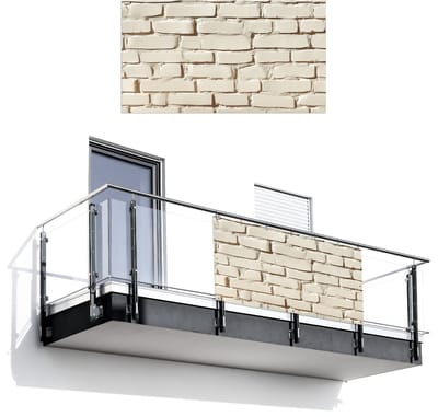 Balkonscherm 200x110 cm - Balkonposter Bakstenen - Muur - Licht - Wit - Balkon scherm decoratie - Balkonschermen - Balkondoek zonnescherm
