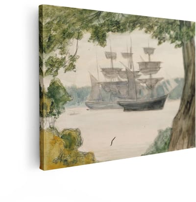 Artaza Canvas Schilderij Zeilschepen - 120x90 cm - Wanddecoratie Landschap - Muurdecoratie Vintage - Schilderijen Op Canvas Natuur