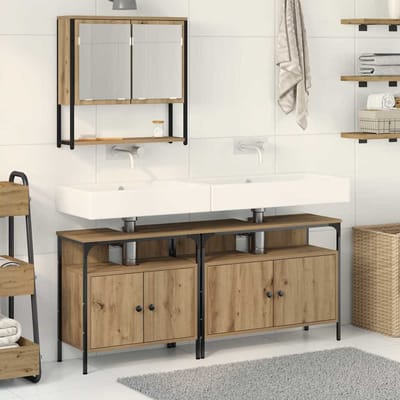 vidaXL - Badkamermeubel - Set - 3 - st - Bruin - Bewerkt - hout