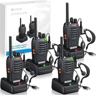 Walkie talkie set 4 stuks, PMR446 portofoon, oplaadbaar, 16 kanalen, VOX functie, LED licht, 3 km bereik