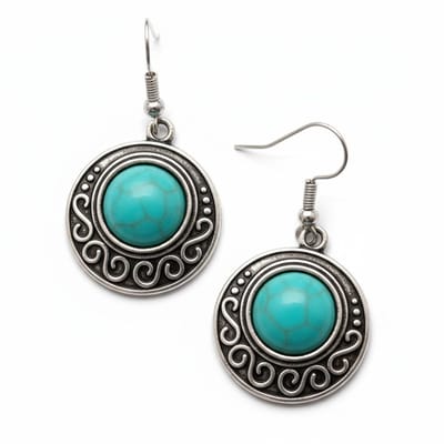 Oorhangers - Boho turquoise gemarmerde oorhangers - Antiek zilver