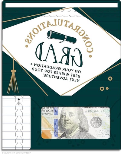 Afstudeerkaart Geldhouder - Geldgeschenk Kaart - Cadeau Overhandigen - Met Rits en Venster - 7.62 x 16.51 cm