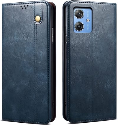 Coverup Hoesje - Geschikt voor Motorola Moto G55 Hoesje - Coverup Premium Classic Book Case - Blauw