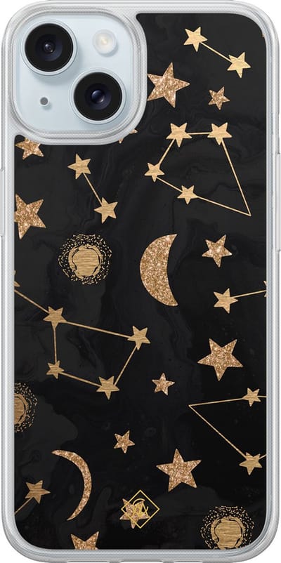 Casimoda® hoesje - Geschikt voor iPhone 15 - Counting The Stars - 2-in-1 case - Schokbestendig - Sterren - Verhoogde randen - Zwart, Transparant