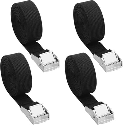 Set van 4 Lashing Straps met Ratchet en Clamp Lock, 3 m × 2.5 cm, 250 kg Laadcapaciteit voor Transport, Auto's en Kampeerspullen