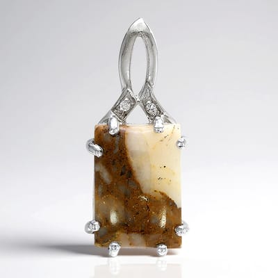 Cavill - Zilveren Hanger met 6,18 ct Dinosaurus Kwarts en Witte Topaas - 925 Sterling Zilver - Modern Elegant Sieraad - Baguette Cabochon 14x10 mm
