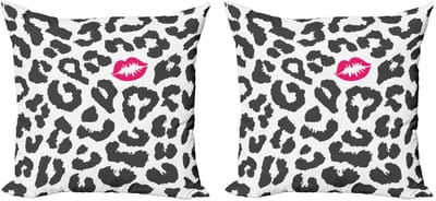 ABAKUHAUS Safari kussenhoes – 2x50x50 cm – dubbele print – rits – donkergrijs roze