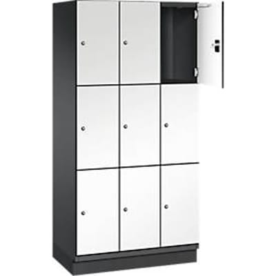 C+P Cambio lockerkast, 3 vakken, 9 vakken, met plint, B 900 x D 525 x H 1980 mm, zwart-grijs/wit