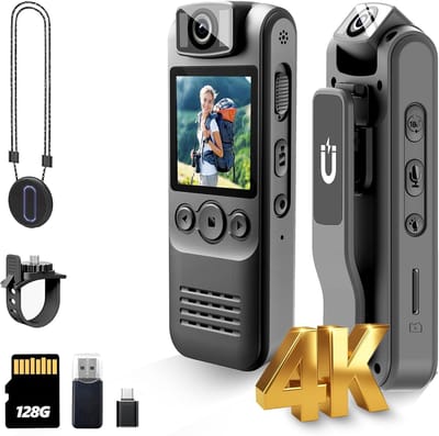 4K 128GB Body Cam – Magneetclip & Fietshouder – 180° Draaibare Lens – Draagbaar voor Sport en Beveiliging