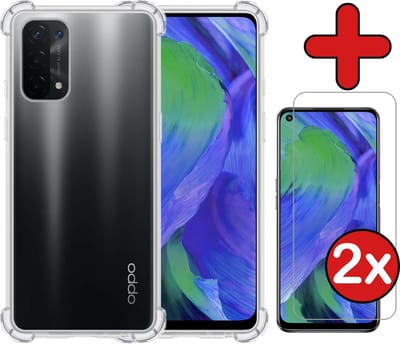 Hoesje - Met Screenprotector - 2 Stuks - Geschikt voor OPPO A54 5G - Sterk & Shockproof - Back Cover - Siliconen Case - Telefoon Hoes - Shock Proof - Telefoonhoes - Transparant