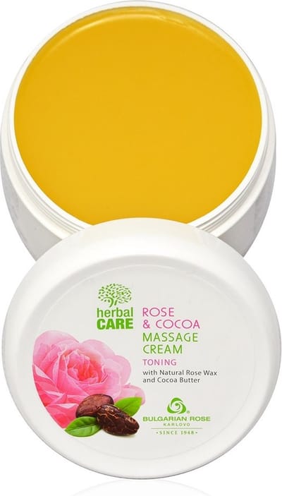 Toning massage cream Rose & Cocoa | 240 ml | Revitaliserende massagecrème met cacaoboter, calendula extract en 100% natuurlijke Bulgaarse rozenolie en rozenwater