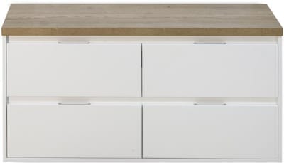 Porto Badmeubelset 120 cm - 4 Laden Wit Hoogglans - Wastafelbovenblad Natuur Eiken