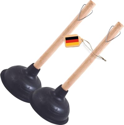 Novaliv set van 2 afvoerontstoppers 140 mm Ø zuignap afvoerontstopper toiletontstopper met houten handvat ontstopper WC-ontstopper met een diameter van 14,5 cm IDEAAL als afvoerontstopper bij verstopte afvoeren Pumpfix
