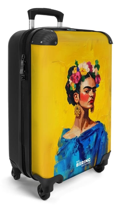 NoBoringSuitcases.com® - Handbagage koffer lichtgewicht - Reiskoffer trolley - Geel - Vrouw met bloemenkrans - Reis rolkoffer met wieltjes - Carry on reistrolley op wielen - Luggage suitcase - 55x40x20 en 55x35x25 - Bagage 55 cm