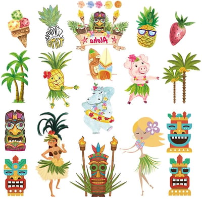 Dailygoods- Tijdelijke Tatoeages 8 Vellen - Tattoo Stickers Volwassenen/Kinderen - Hawaiiaanse Luau Decoraties - Tropische Feestartikelen - Watertransferpapier - 90 Stuks