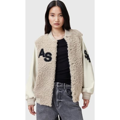 AllSaints Valerie Shearlng Jkt Off White Maat: S | Bomberjacks Outlet | Dames | Beige