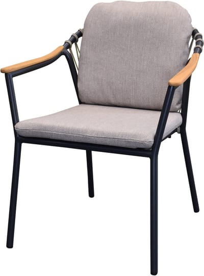 Nova dining tuinstoel met teak armleuning antraciet stapelbaar