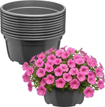 Garronda Set van 10 ronde kunststof plantenbakken met drainage (Anthraciet, Ø19 x 9,5 cm – 2,2 L) GD-KW-B-Anthracite