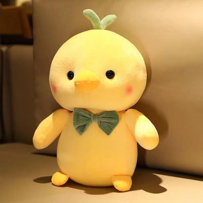 Zacht Eend Knuffeldier Schattige Gele Knuffel Eend Met Groene Strik Kawaii Knuffel Kussen Als Slaapmaatje Kamerdecoratie 45CM