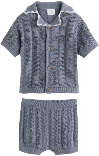 Next - Jongens - Gebreide top- en shortset - Blauw