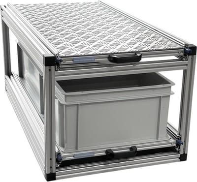 Dubbel schuifframe voor camper 90x40 cm - met 2 open bakken en aluminium plaat - 130 kg belastbaar