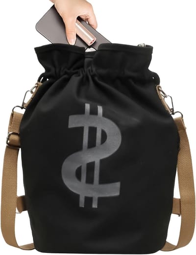 Gymtas met Trekkoord - Schoudertas - Sporten en Reizen - Creatief Dollar Ontwerp - 32 cm Hoog - Zwart