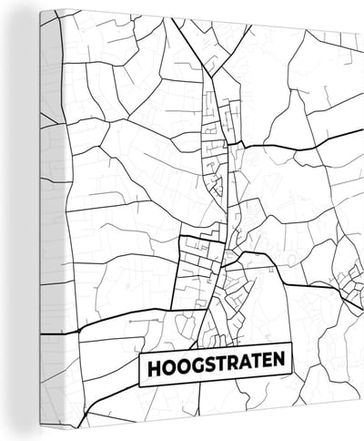 Canvas Schilderij Zwart Wit – België – Plattegrond – Stadskaart – Kaart – Hoogstraten - 20x20 cm - Wanddecoratie
