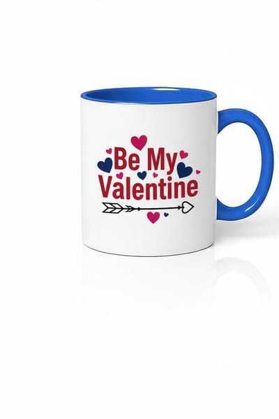 Valentijn Mok Be My Valentine - Blauw & Wit Keramische Koffiemok met Hartjes | Romantisch Cadeau