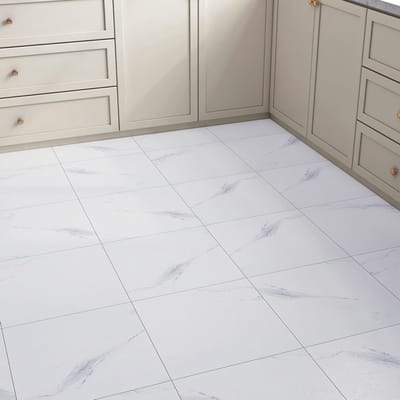 Set van 3 Zelfklevende PVC Vloerstickers met Wit Marmer Effect, 30 x 30 cm, Ideaal voor Keuken en Badkamer, Vloertegels, Kunstmarmer, Linoleum, Mat oppervlak