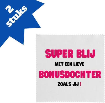 Akyol - super blij met een lieve bonusdochter zoals jij brillendoekjes - Dochter - de liefste bonusdochter - verjaardag - cadeautje voor dochter - dochter artikelen - kado - geschenk - 17,8 bij 17,8 cm - 2 stuks