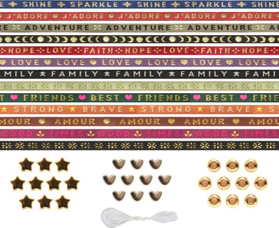 Principessa Festivallint Gold pakket voor armbanden – 10 x 1 meter Festival lint / Love Lint / Tekst Lint – Goldmix – 30 lintkralen met groot gat