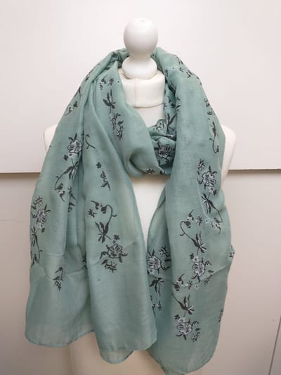 Lange dames sjaal Kirsten-gebloemd motief-mint groen wit zwart