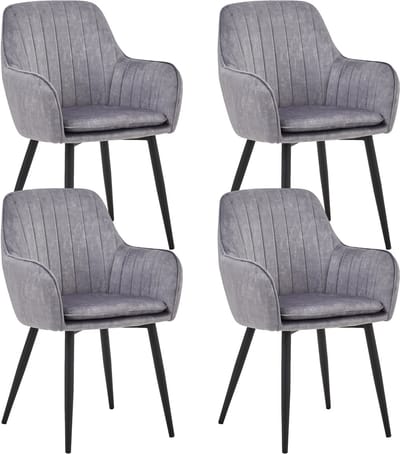 Colenis® - Lavinia Eetkamerstoel - Set Van 4 - Grijs - Adoré Velvet - Industrieel