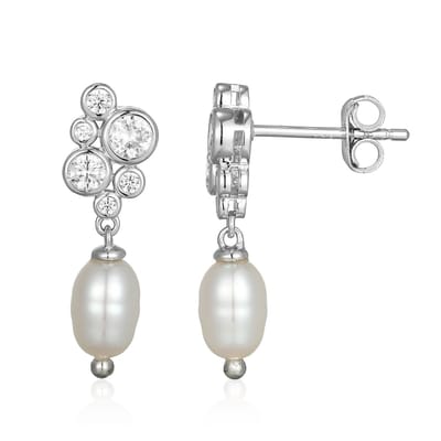 Cavill - Zilveren Oorbellen met 7x5mm Witte Zoetwaterparels - 925 Sterling Zilver Rhodium Pave Zirkonia 0,525 ct - Elegante Dames Oorbellen