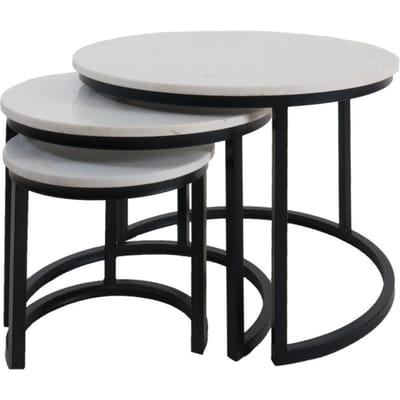 Home67 Salontafel jasmin marmer set van 3 wit/zwart
