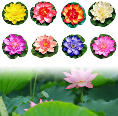 Dailygoods- Waterlelies 8 Stuks - Kunstmatige Drijvende Lotus Bloemen - EVA Materiaal - Weerbestendig - Decoratie voor Tuin/Vijver - Realistisch Uiterlijk - Lotusbloemen