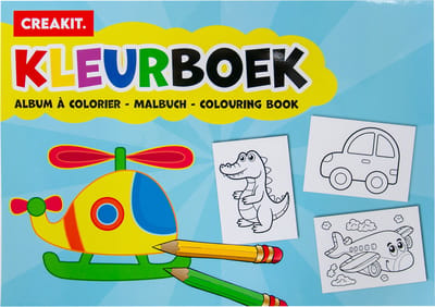 CREAKIT. Kleurboek Voor Kinderen – A4 Formaat – 24 Kleurplaten – 120 gram – Wit papier – Lichtblauw