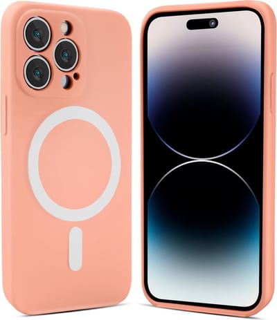 ShieldCase telefoonhoesje geschikt voor Apple iPhone 14 Pro Max Magneet hoesje siliconen zijde - roze - Backcover case - Shockproof hoesje - Zacht hoesje met oplaad ring