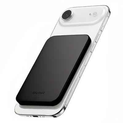 DECODED Nano Mag Powerbank - 3.000 mAh - Geschikt voor MagSafe - 7.5W Draadloos Opladen - Inclusief USB-C Kabel - Zwart